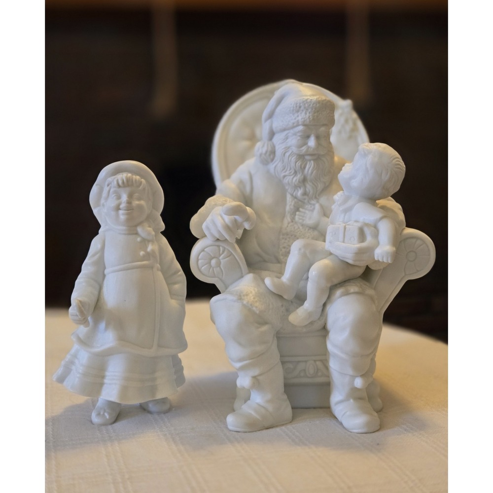 Vtg Department 56 Winter Silhouette 'A VISIT WITH SANTA Porcelain Figures White